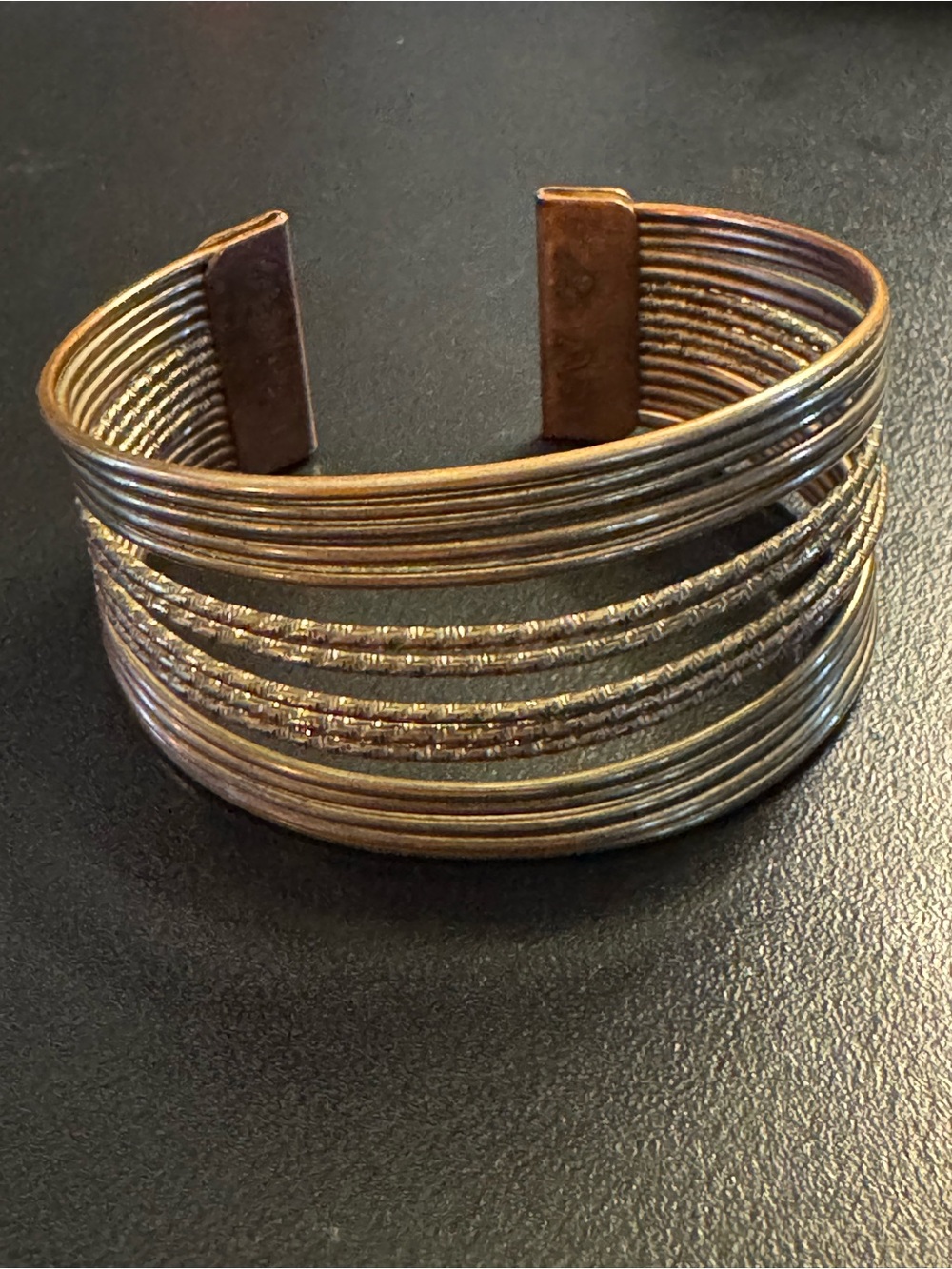 Copper Tone Multi Strand Wide Cuff Bracelet